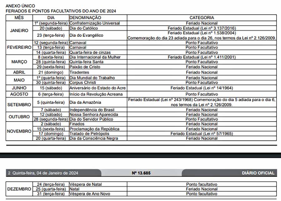 Calendario Feriados