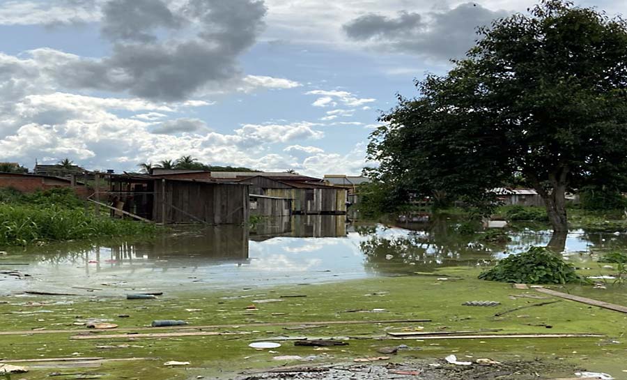 Em Sena Madureira, Rio Iaco apresenta vazante e famílias aguardam em abrigo retorno para casa