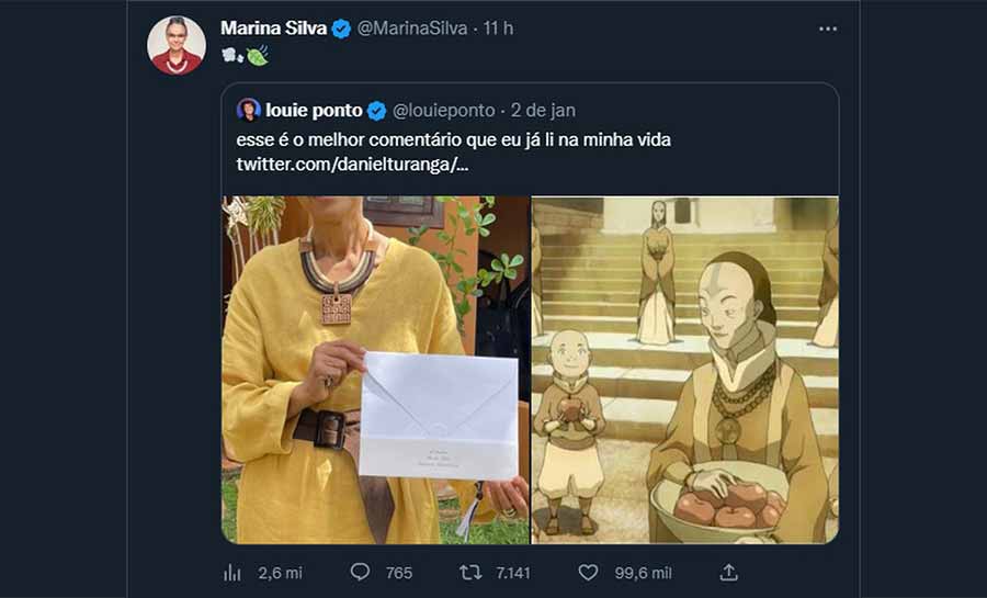 Marina Silva compartilha meme que a compara a membros da tribo do ar do desenho ‘Avatar’