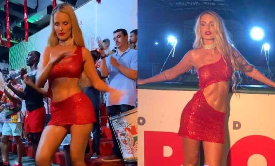 Carnaval: Yasmin Brunet tampa umbigo em ensaio da Grande Rio