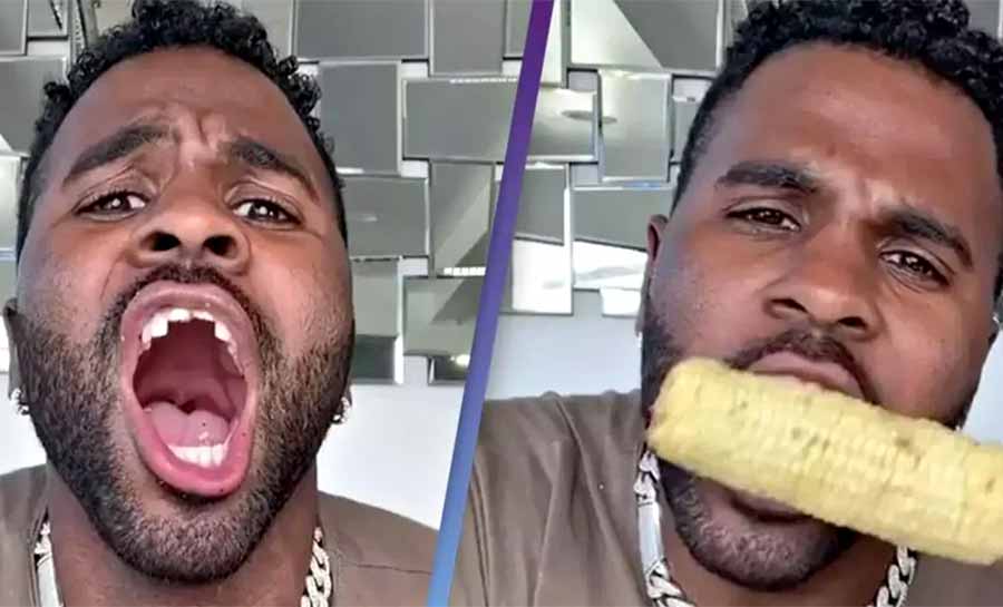 Jason Derulo quebra dente comendo milho com furadeira