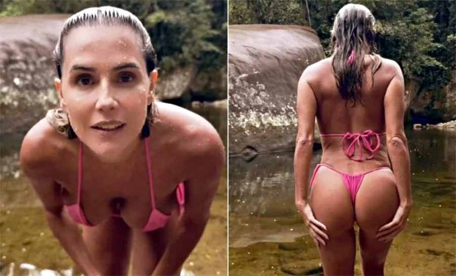 Deborah Secco posa de biquíni super cavado em cenário natural deslumbrante