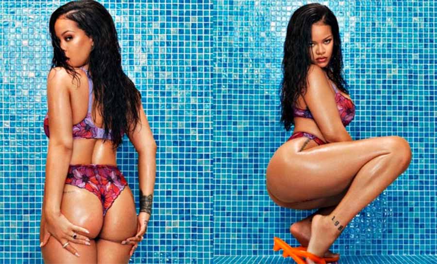 Grávida, Rihanna posa de biquíni e brinca: “Esconder a barriga”