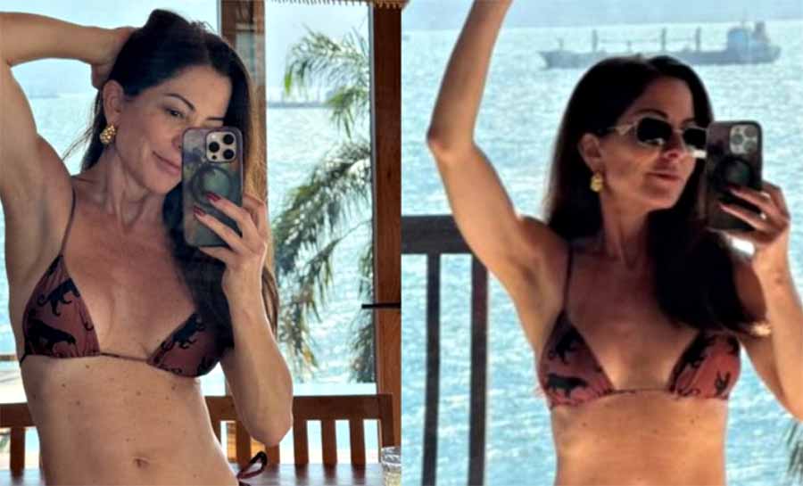 Ana Paula Padrão posa de biquíni e brinca: “Meu tipo de inverno”