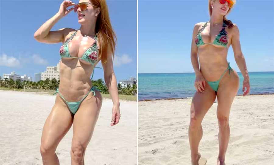 Deborah Albuquerque exibe boa forma aos 40 anos em praia em Miami