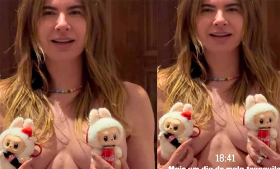 Luciana Gimenez faz topless com Labubu: “Qual vocês preferem?”