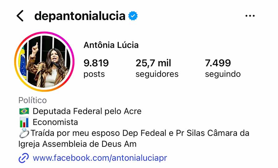Após polêmica, Antônia Lúcia remove frase ‘traída por meu esposo’ das redes sociais: “Serva de Deus”